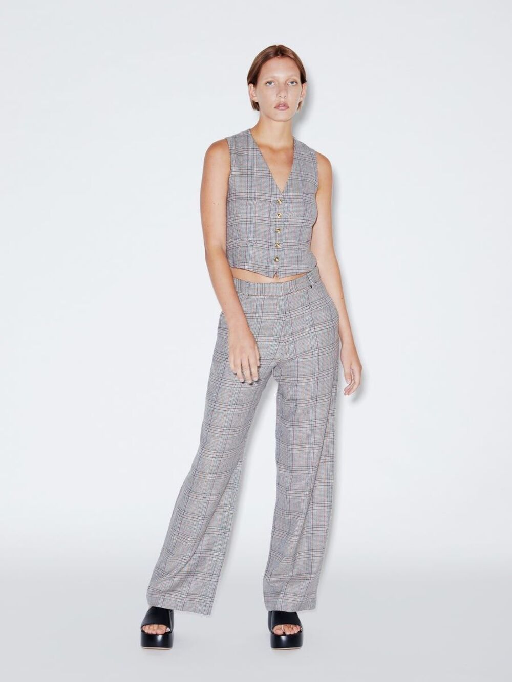 Rosetta Getty Virgin Wool Trouser Wide Leg Plaid Pants New Size 8